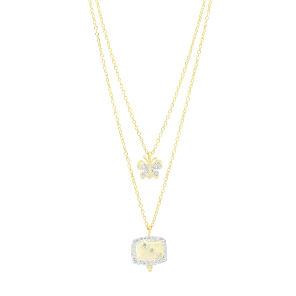 Freida Rothman Double Drop Butterfly Necklace